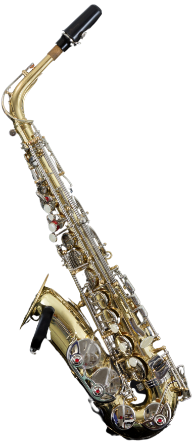 Una de las características del saxofón alto es el Tudel con un ángulo de 90°. 